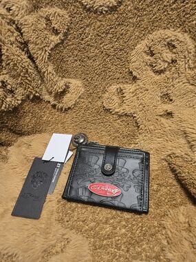 Ed Hardy Black Bi-Fold Wallet with Red Logo Plaque